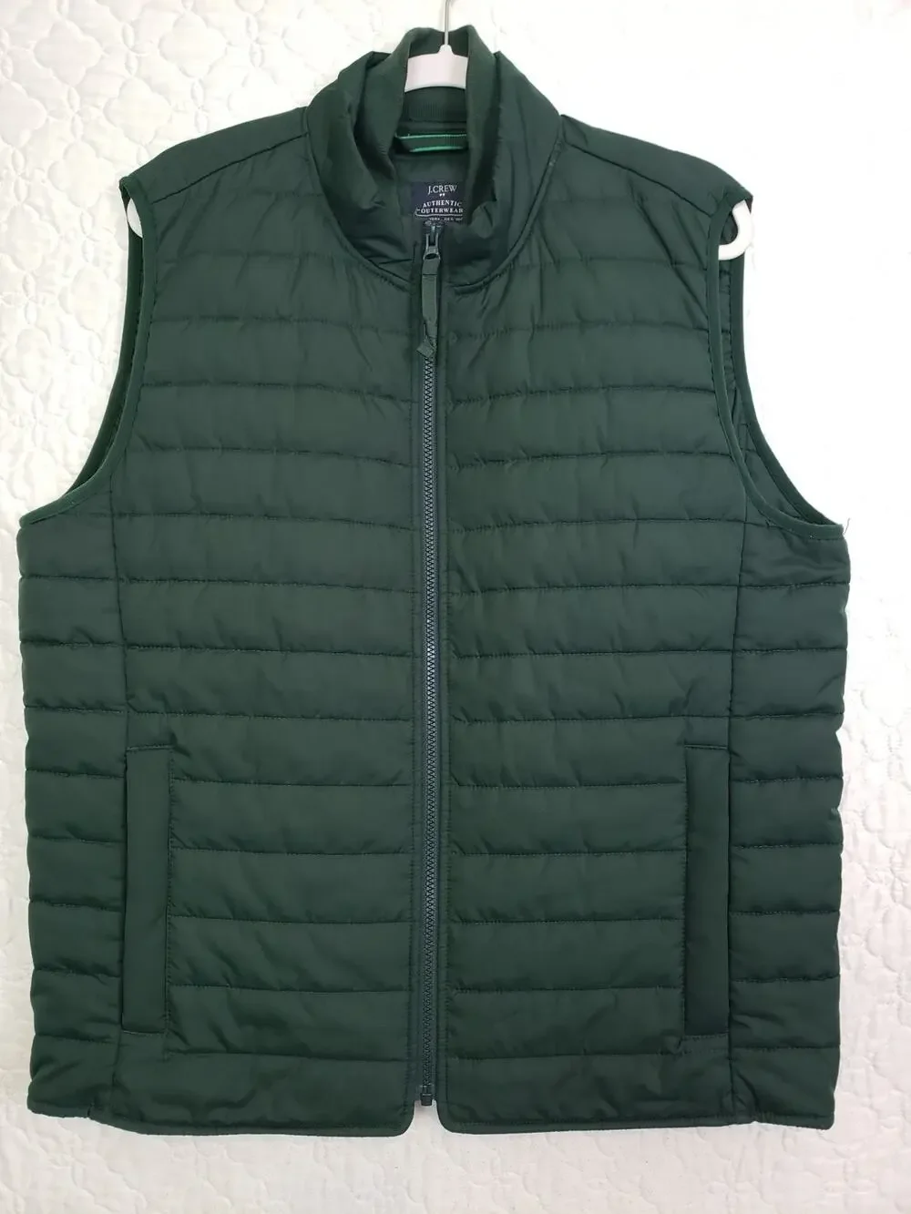 J. Crew Authentic Outerwear Mens Vest Size L Quilted Puffer Green Zip Pockets